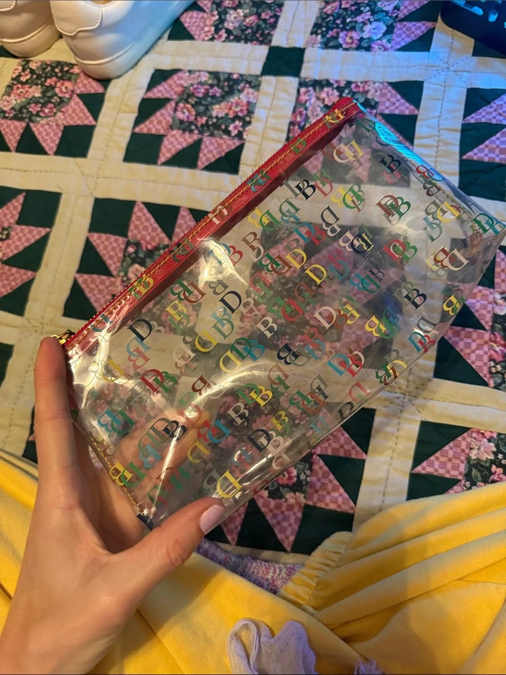 Dooney Burke on the go Clear Multicolor DB Logo Cosmetic Pouch leather zipper